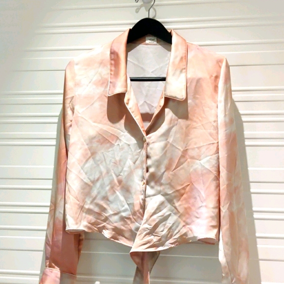 Aritzia Wilfred Tie Dye Tie Front Crop Top Size L - Picture 3 of 9